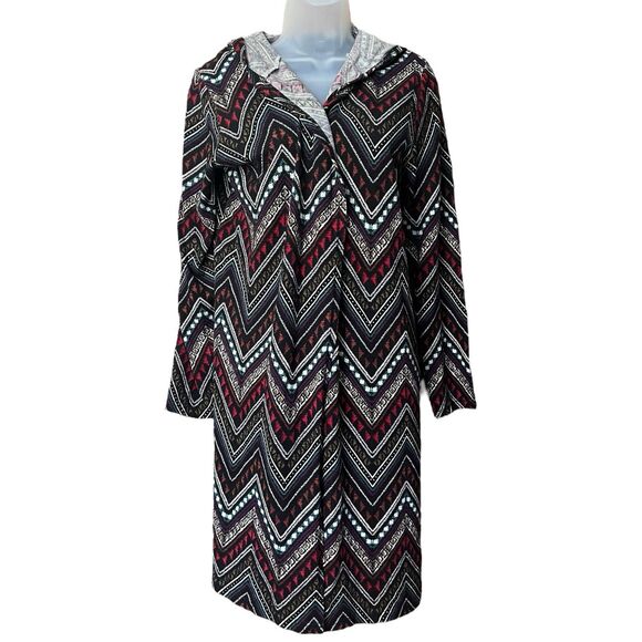 Cato Hooded Multicolor Chevron Duster Cardigan Sz L Aztec Geometric Artsy Tribal - Picture 9 of 11